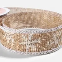 Лента текстильная с рисунком, 24 мм, 9.1&plusmn; 0.5 м, бежевая, белая