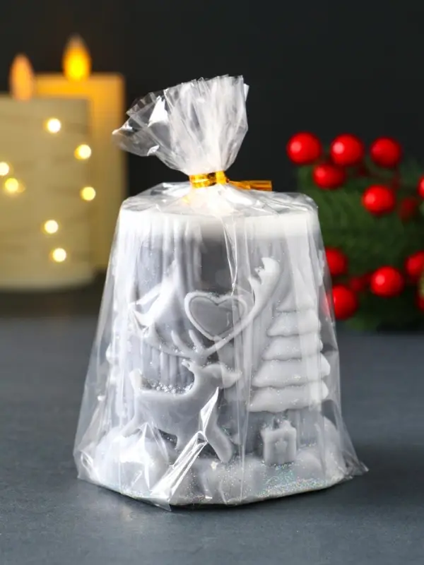 Свеча новогодняя столбик  Свеча новогодняя столбик "Сказочный лес" 75х82 мм, серый