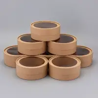 Набор круглых подарочных коробок, завальцованные с окном, крафт, набор 8 шт., 15×6 см Набор круглых подарочных коробок, завальцованные с окном, крафт, набор 8 шт., 15×6 см