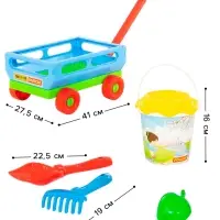 Набор игрушек для песочницы, 6 предметов: тележка, ведро, ситечко, лопатка, грабельки, формочка