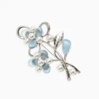 Брошь с жемчугом "Цветы", цвет голубой в серебре Брошь с жемчугом "Цветы", цвет голубой в серебре