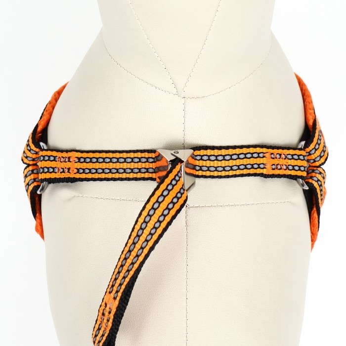 Шлейка супермягкая со светоотражающей прошивкой, размер М, обхват 32-63 см, оранжевая Шлейка супермягкая со светоотражающей прошивкой, размер М, обхват 32-63 см, оранжевая