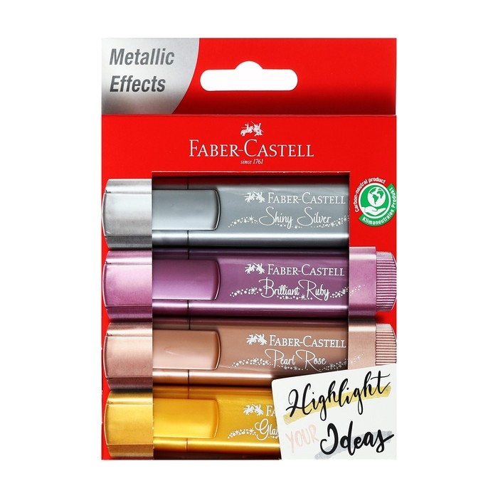 Набор маркеров текстовыделителей Faber-Castell TL 46 Metallic 4 цвета, 5.0 мм, мерцающий металлик, 154640 Набор маркеров текстовыделителей Faber-Castell TL 46 Metallic 4 цвета, 5.0 мм, мерцающий металлик, 154640