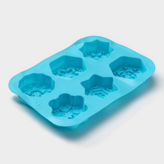 Форма для выпечки новогодняя Доляна «Новый год. Снежинка», силикон, 26,5×18,5 см, 6 ячеек, цвет голубой Форма для выпечки новогодняя Доляна «Новый год. Снежинка», силикон, 26,5×18,5 см, 6 ячеек, цвет голубой