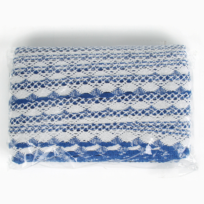 Тесьма плетёная, с люрексом 4,5 см., в рулоне 100 м., сине-белая Тесьма плетёная, с люрексом 4,5 см., в рулоне 100 м., сине-белая