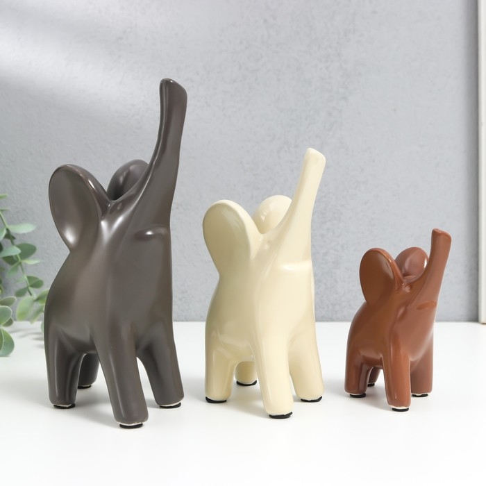 Сувенир керамика Сувенир керамика "Слоники в кофейных тонах" набор 3 шт 9х5х11; 10х6х15,5; 14,5х7х19,5см