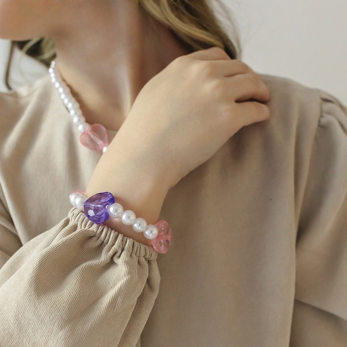 Набор детский «Выбражулька» 2 предмета: бусы, браслет, влюблённость, цветной Набор детский «Выбражулька» 2 предмета: бусы, браслет, влюблённость, цветной