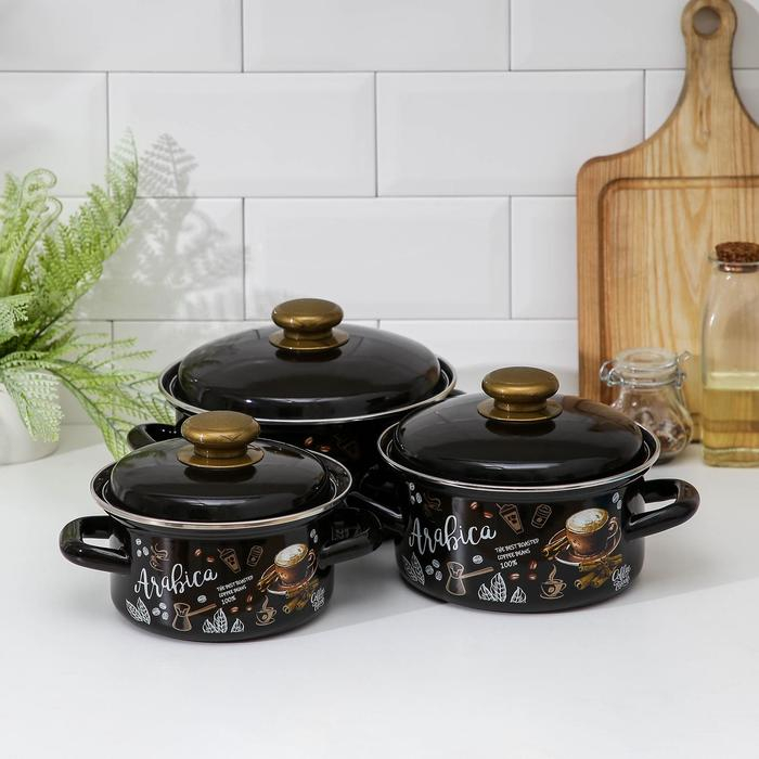 Набор эмалированных кастрюль «Арабика-1», 3 предмета: 1 л, 1,5 л, 2,3 л, индукция Набор эмалированных кастрюль «Арабика-1», 3 предмета: 1 л, 1,5 л, 2,3 л, индукция