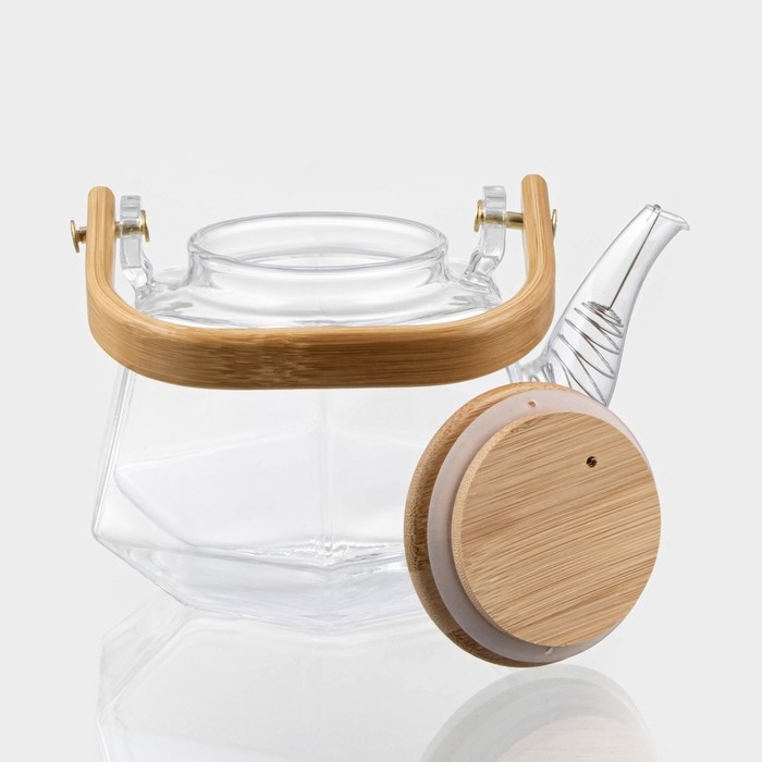 Чайник заварочный стеклянный с бамбуковой крышкой и металлическим фильтром BellaTenero «Октогон», 800 мл Чайник заварочный стеклянный с бамбуковой крышкой и металлическим фильтром BellaTenero «Октогон», 800 мл