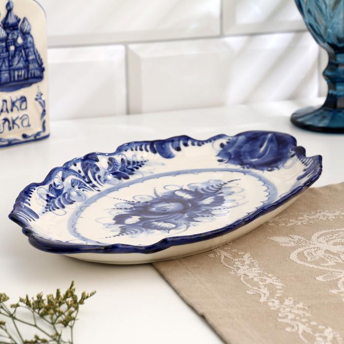 Блюдо под нарезку Блюдо под нарезку "Цветок", гжель, фарфор, 2,5х31 см