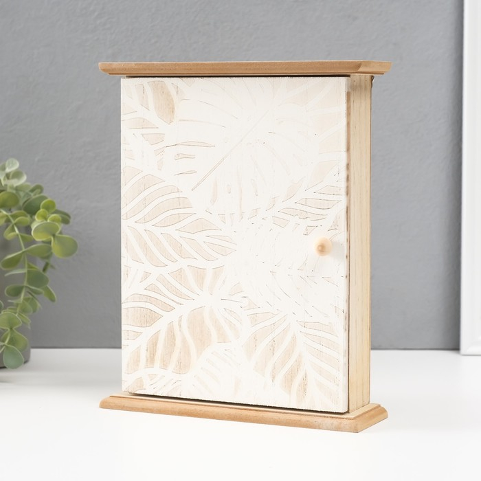 Ключница дерево 6 крючков Ключница дерево 6 крючков "Белые пальмовые листья" 25,5х20,5х6,5 см МИКС