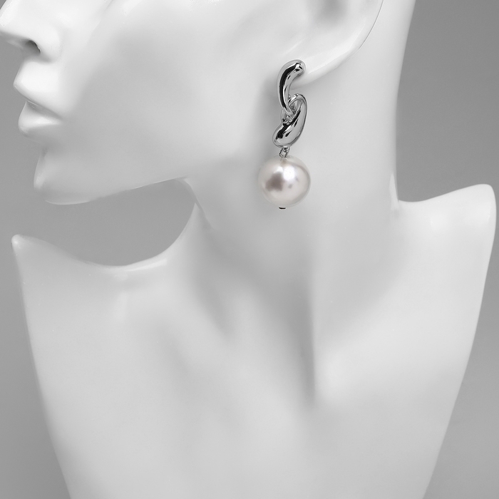 Серьги с жемчугом «Бусина» миниатюрность мах, цвет серебро Серьги с жемчугом «Бусина» миниатюрность мах, цвет серебро