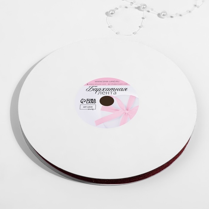 Лента бархатная, с золотым люрексом, 10 мм, 18 ± 1 м, цвет бордовый №46 Лента бархатная, с золотым люрексом, 10 мм, 18 ± 1 м, цвет бордовый №46