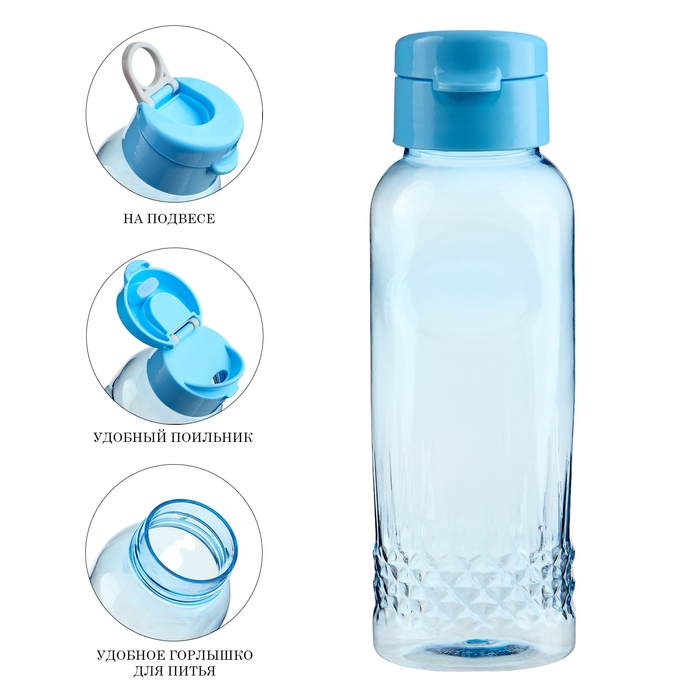 Бутылка для воды спортивная, 650 мл,  Бутылка для воды спортивная, 650 мл, "Флорес", 4.7 х 22 х 7 см, голубая