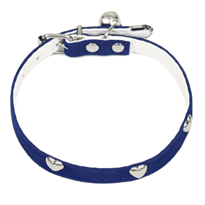 Ошейник бархатистый с сердечками, 32 х 1 см, ОШ 23-29, текстиль и кожзам, синий Ошейник бархатистый с сердечками, 32 х 1 см, ОШ 23-29, текстиль и кожзам, синий