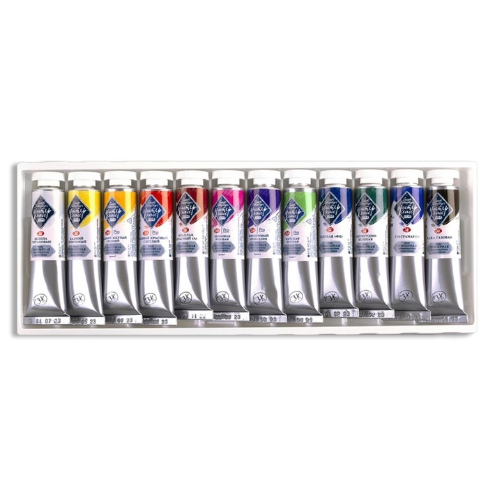 Краски темперные, набор 12 цветов х 18 мл, ЗХК  Краски темперные, набор 12 цветов х 18 мл, ЗХК "Мастер Класс" Колористика. Яркая палитра, 16412282