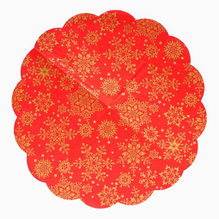 Новый год. Салфетки бумажные Art Bouquet Rondo Новый год. Салфетки бумажные Art Bouquet Rondo"Золотые снежинки на красном", 3 слоя, d 32, 12 шт