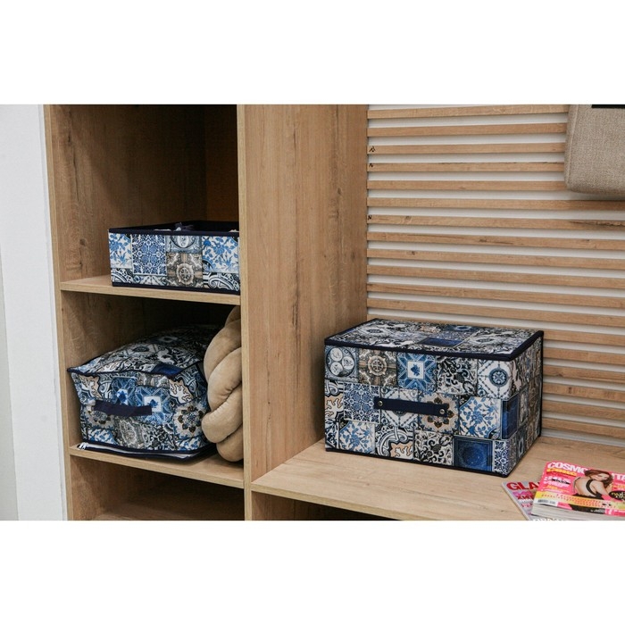Короб стеллажный для хранения с крышкой Доляна «Мозаика», 40×30×25 см, цвет синий Короб стеллажный для хранения с крышкой Доляна «Мозаика», 40×30×25 см, цвет синий