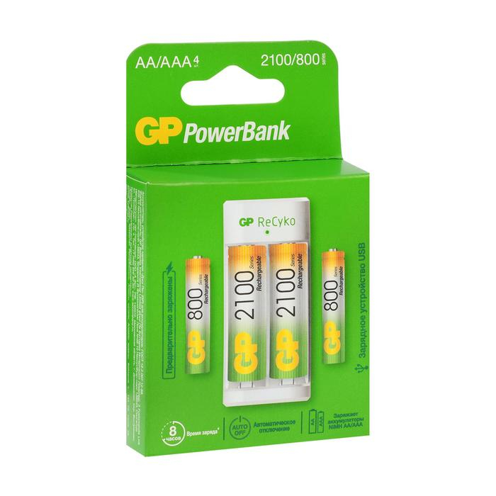 Зарядное устройство GP E211 + 4 аккумулятора AA/AAA 2100/800 мАч, белое Зарядное устройство GP E211 + 4 аккумулятора AA/AAA 2100/800 мАч, белое
