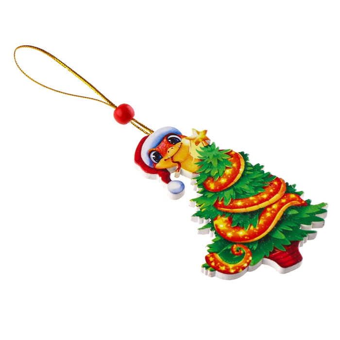 Ёлочная игрушка - подвеска деревянная «Новый год! Змея», символ года 2025 Ёлочная игрушка - подвеска деревянная «Новый год! Змея», символ года 2025