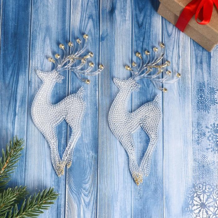 Украшение ёлочное Украшение ёлочное "Грациозный олень" (набор 2 шт) 8х17,5 см, прозрачно-золотой