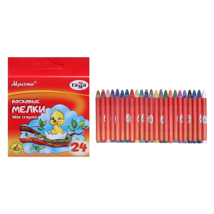 Мелки восковые 24 цвета, Мелки восковые 24 цвета, "Гамма" "Мультики", круглые, европодвес