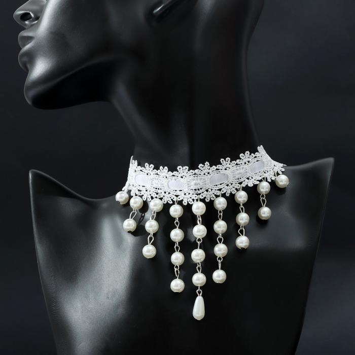 Чокер «Александрия» кружево, бусины, цвет белый, L=30 см Чокер «Александрия» кружево, бусины, цвет белый, L=30 см