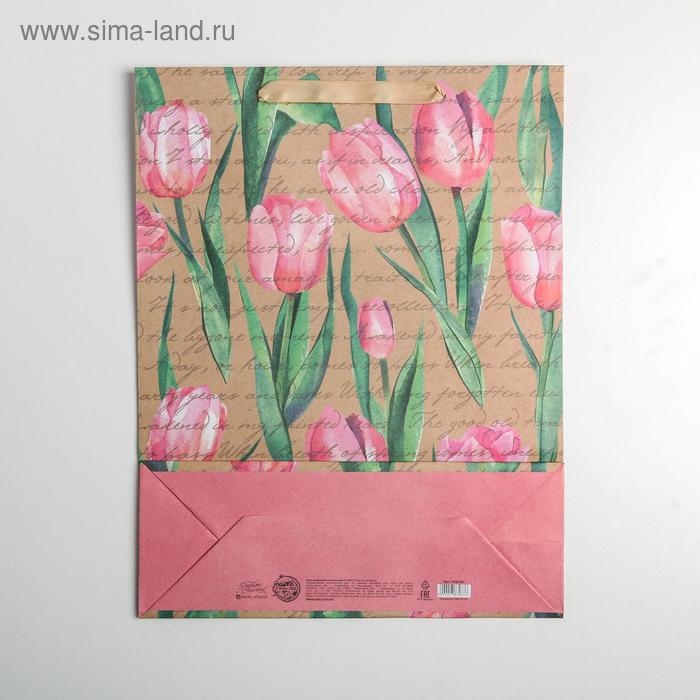 Пакет подарочный крафтовый вертикальный, упаковка, «Тюльпаны», L 31 х 40 х 11.5 см Пакет подарочный крафтовый вертикальный, упаковка, «Тюльпаны», L 31 х 40 х 11.5 см