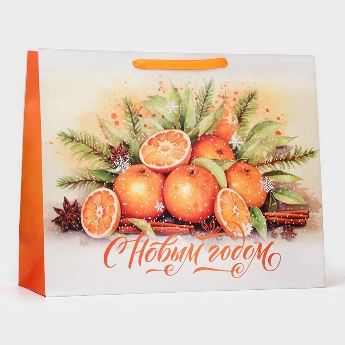 Новый год. Пакет ламинированный горизонтальный Новый год. Пакет ламинированный горизонтальный "Мандаринки", XL 49 × 40 × 19 см.