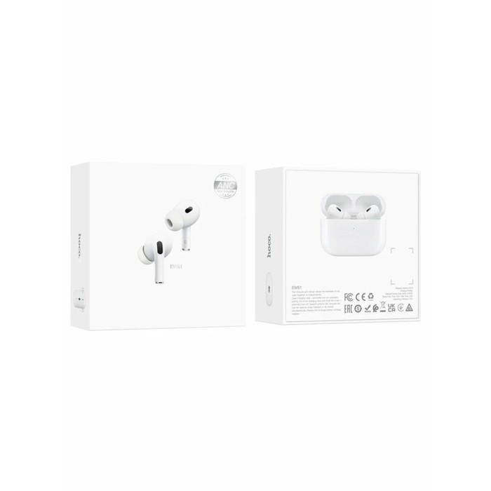 Наушники Hoco EW51, TWS, беспроводные, вакуумные, шумоподавление, BT 5.3, 30/300 мАч, белые Наушники Hoco EW51, TWS, беспроводные, вакуумные, шумоподавление, BT 5.3, 30/300 мАч, белые