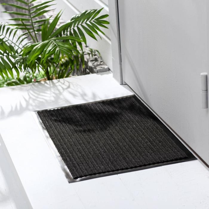 Коврик придверный влаговпитывающий, ребристый, «Стандарт», 60×90 см, цвет чёрный Коврик придверный влаговпитывающий, ребристый, «Стандарт», 60×90 см, цвет чёрный