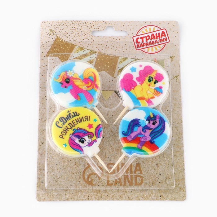 Свечи в торт Свечи в торт "Пони", размер 1 свечи 4×4,4см, набор 4 шт