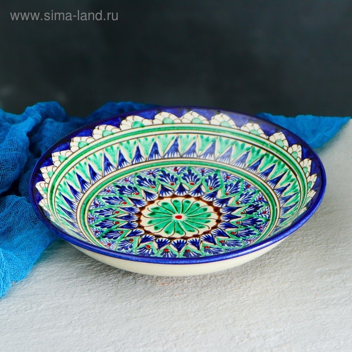 Тарелка Риштанская Керамика Тарелка Риштанская Керамика "Узоры", синяя, глубокая, 20 см