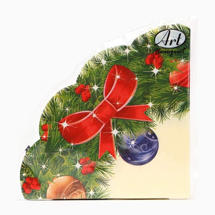 Новый год. Салфетки бумажные Art Bouquet Rondo Новый год. Салфетки бумажные Art Bouquet Rondo "Новогодний венок - 2" , 3 слоя, d 32, 12 шт