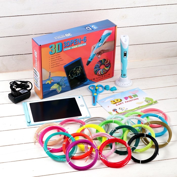 Набор для творчества Luazon, 3D ручка + трафарет + пластик PLA 20 цветов + графический планшет Набор для творчества Luazon, 3D ручка + трафарет + пластик PLA 20 цветов + графический планшет