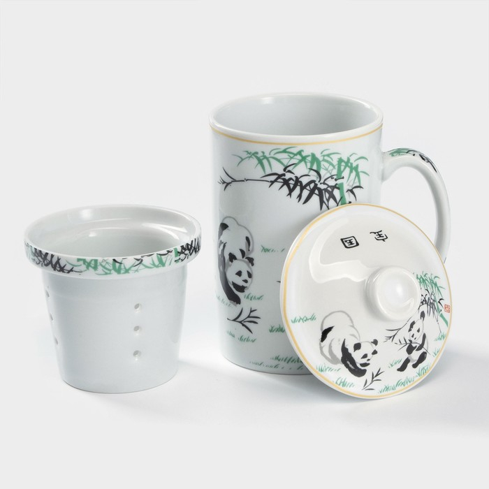 Кружка керамическая с крышкой и ситом «Панды», 300 мл, цвет белый Кружка керамическая с крышкой и ситом «Панды», 300 мл, цвет белый