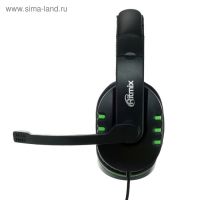 Наушники Ritmix RH-555M Gaming, игровые, полноразмерные, микрофон, 3.5мм, 1.8м, черно/зелен