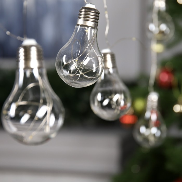 Гирлянда «Нить» 3 м с насадками «Лампочки», IP20, серебристая нить, 100 LED, свечение тёплое белое, 3.5 В