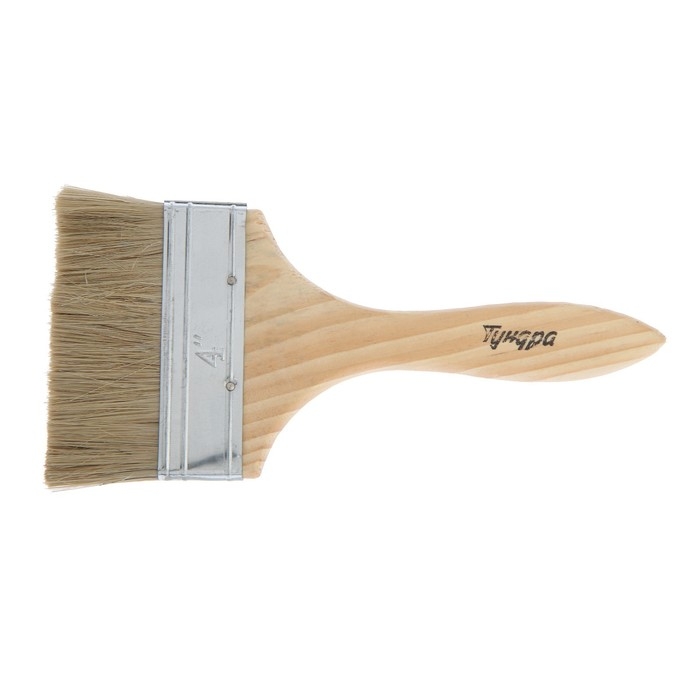 Кисть плоская ТУНДРА, смешанная щетина, деревянная рукоятка, 4 Кисть плоская ТУНДРА, смешанная щетина, деревянная рукоятка, 4", 100 мм