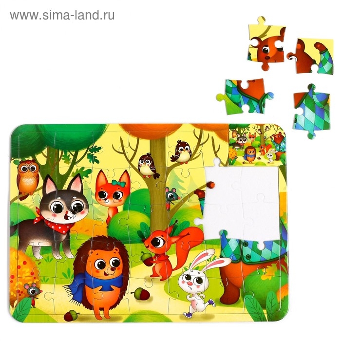 Пазл в рамке «Лесные зверята», 34 детали + раскраска Пазл в рамке «Лесные зверята», 34 детали + раскраска
