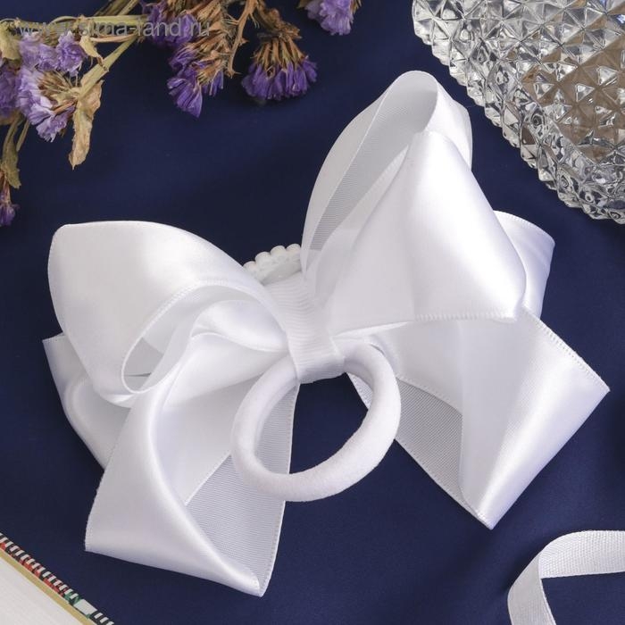 Резинка для волос Резинка для волос "Школьница" бант двойной атлас цветок, 12 см, белый