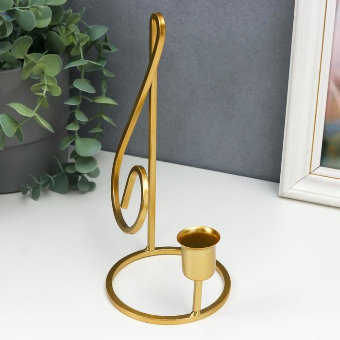 Подсвечник металл на 1 свечу "Скрипичный ключ" золото 20,7х7,7х9,3 см