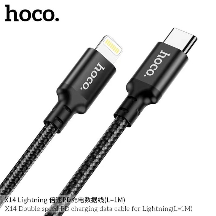 Кабель Hoco X14, Type-C - Lightning, 3 А, 1 м, быстрая зарядка, оплётка нейлон, чёрный Кабель Hoco X14, Type-C - Lightning, 3 А, 1 м, быстрая зарядка, оплётка нейлон, чёрный