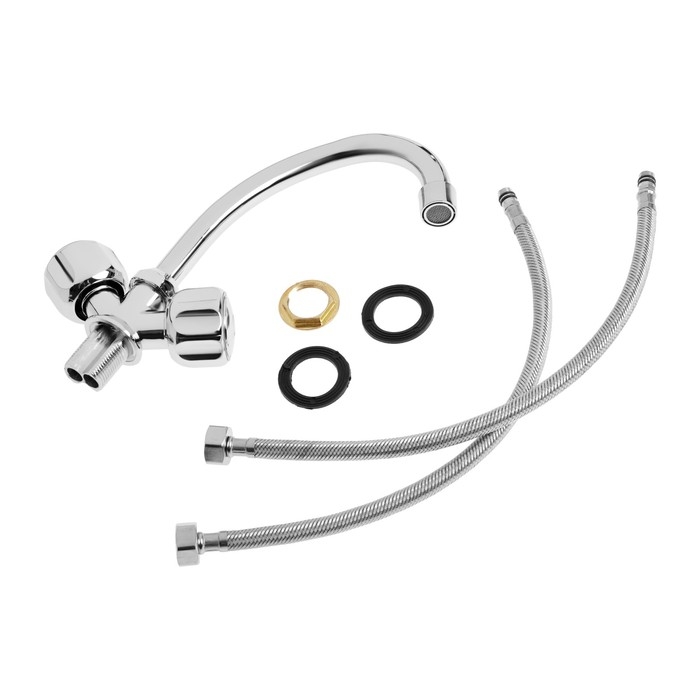 Смеситель для кухни Смеситель для кухни "МИРАЖ" V338M TYE-1005, двухвентильный, излив 300 мм, ручка МИКС, хром