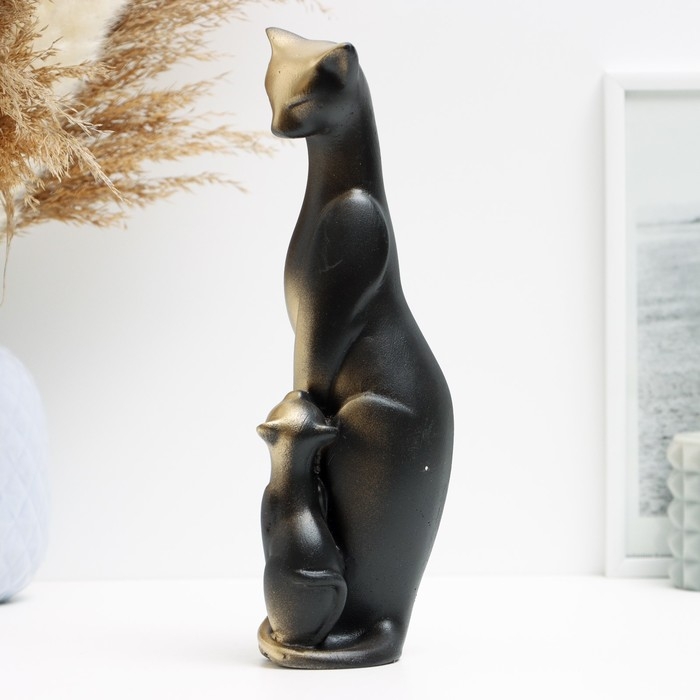 Фигура Фигура "Кошка с котенком" черная в золоте, 21х7х7см