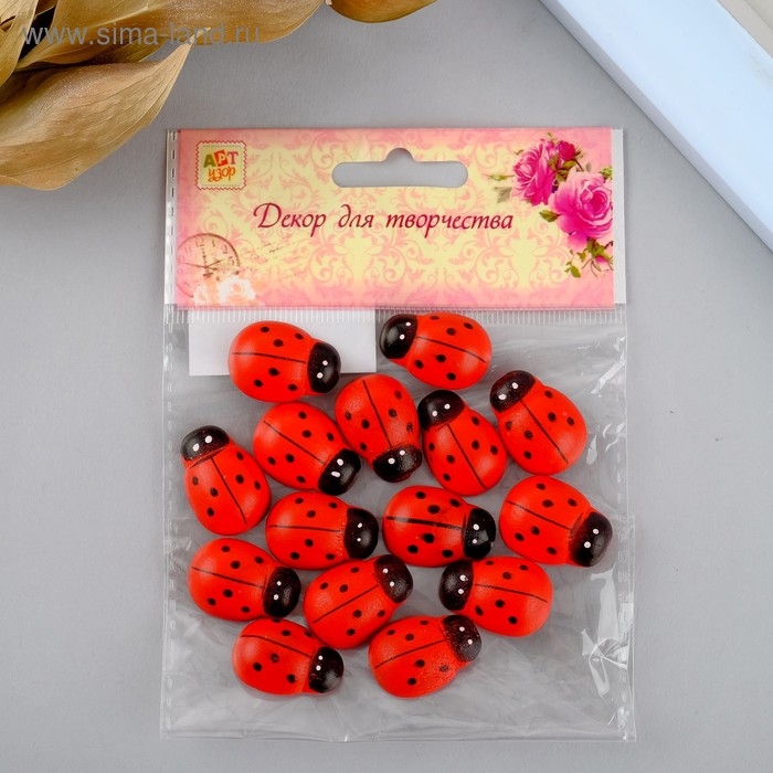 Декор для творчества дерево Декор для творчества дерево "Божьи коровки" (набор 15 шт) 1,3х2,5 см