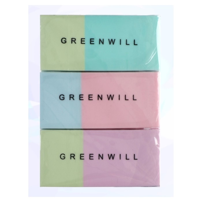 Набор Ластик прямоугольный, 3 штуки, МИКС Набор Ластик прямоугольный, 3 штуки, МИКС