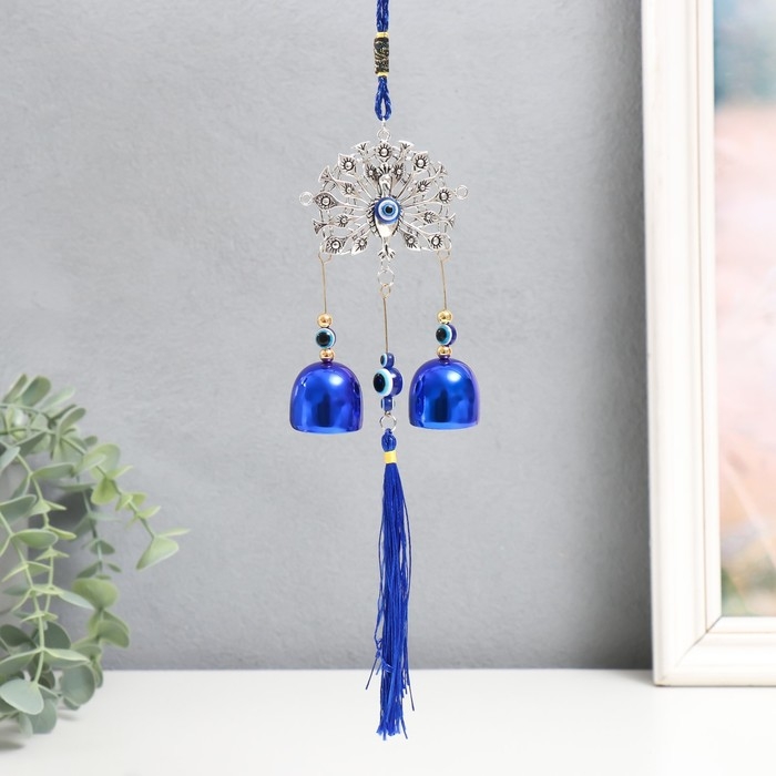Музыка ветра металл Музыка ветра металл "Павлин хвост-веер" от сглаза с кисточкой 2 колокольчика 28 см