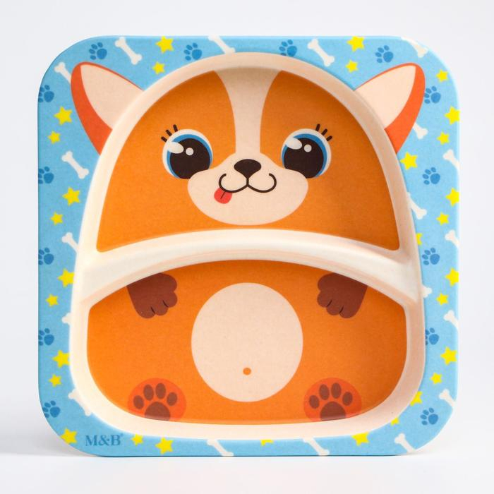 Тарелка детская из бамбука «Песики», 2 секции Тарелка детская из бамбука «Песики», 2 секции