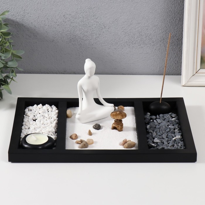 Сад камней Дзен  Сад камней Дзен "Медитация - инь-ян" песок+свеча+аромапалочка 29,5х19,8х12 см